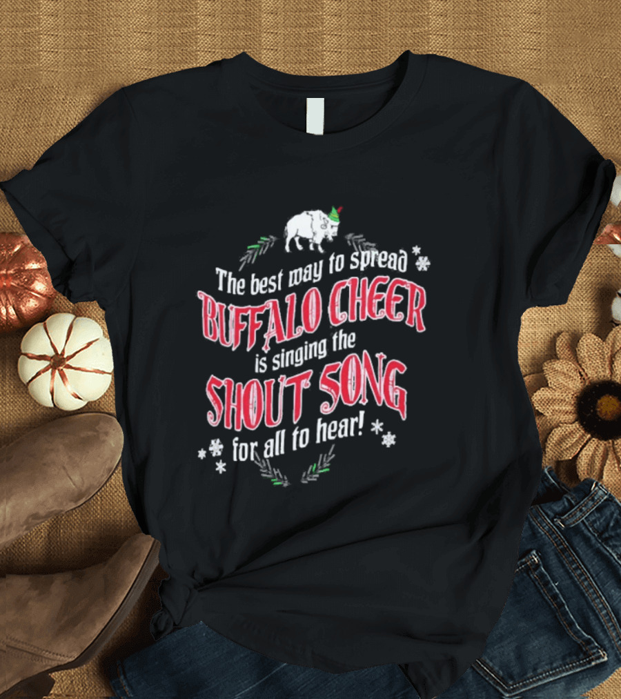 Buffalo Cheer Christmas Shout Song Reindeer Snowflakes T-Shirt
