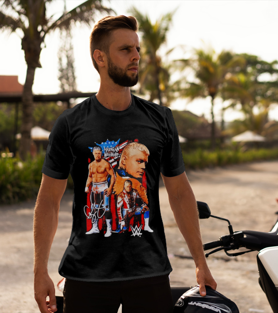 WWE Cody Rhodes American Nightmare Collage Patriotic Wrestling Iconic Signature T-Shirt