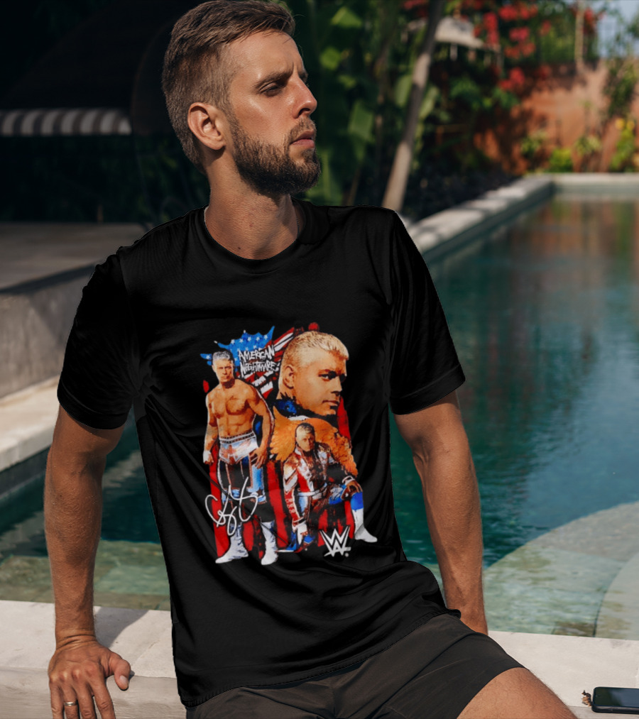 WWE Cody Rhodes American Nightmare Collage Patriotic Wrestling Iconic Signature T-Shirt