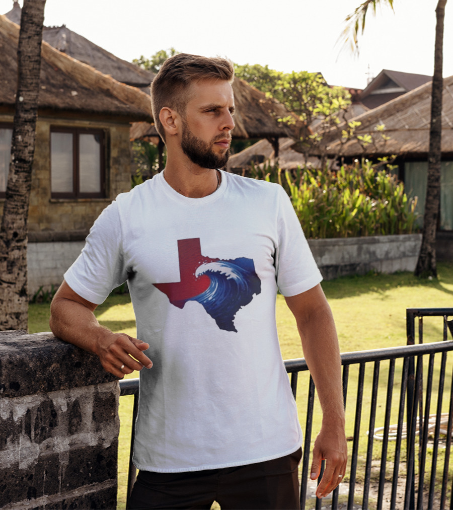 Texas Blue Wave Democrat Red State Map Wave Banner T-Shirt