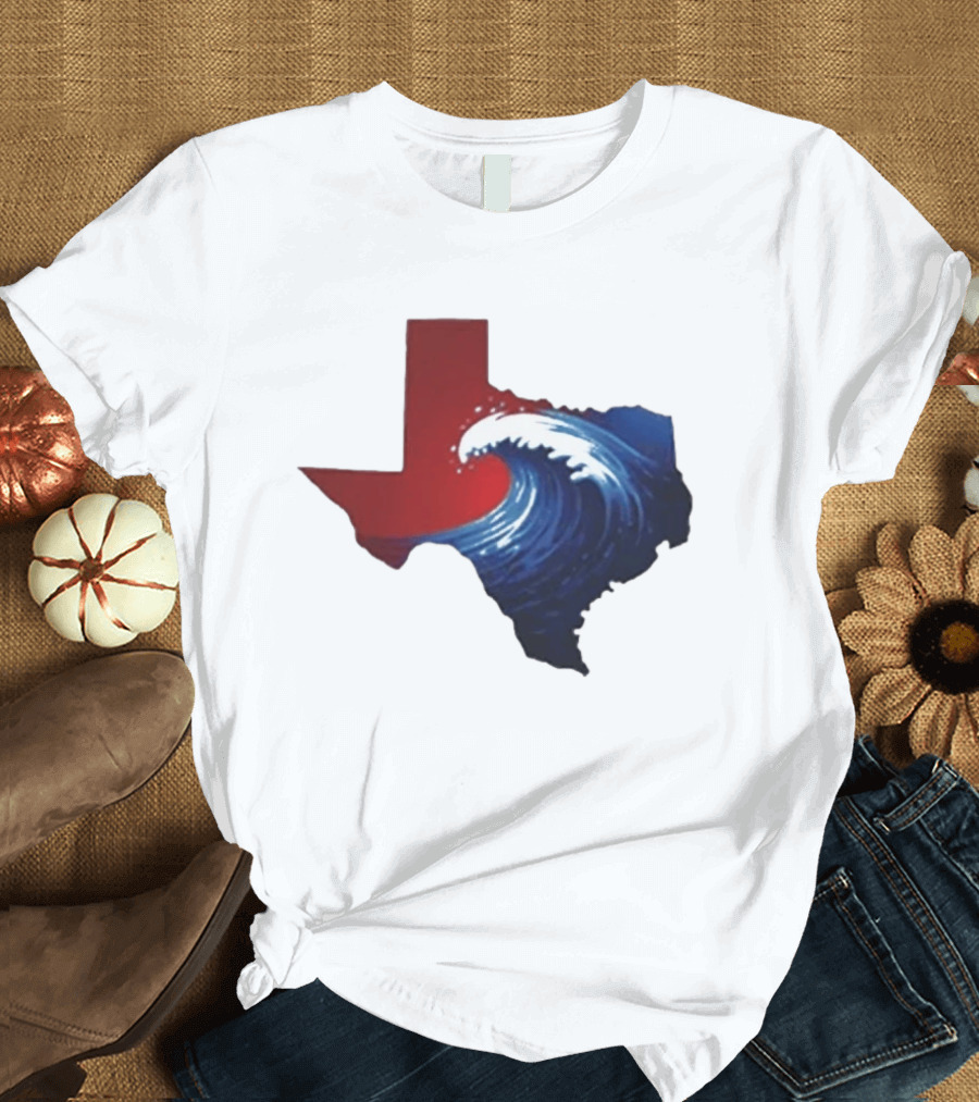 Texas Blue Wave Democrat Red State Map Wave Banner T-Shirt