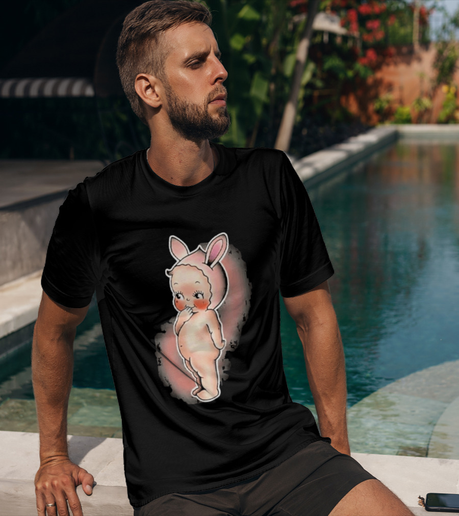 Kewpie Baby Bunny Rabbit Vintage Illustration Cute Pastel Pink Ears T-Shirt
