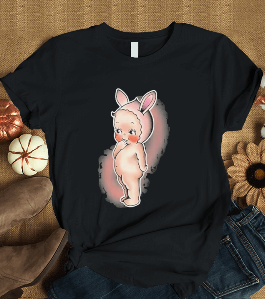 Kewpie Baby Bunny Rabbit Vintage Illustration Cute Pastel Pink Ears T-Shirt