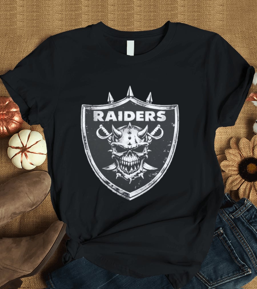 Las Vegas Raiders Skull Shield Emblem With Swords And Spikes T-Shirt