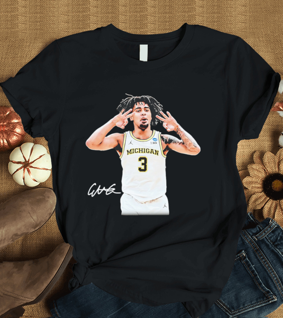 Michigan Wolverines Basketball Elliot Cadeau Jersey 3 Sign T-Shirt
