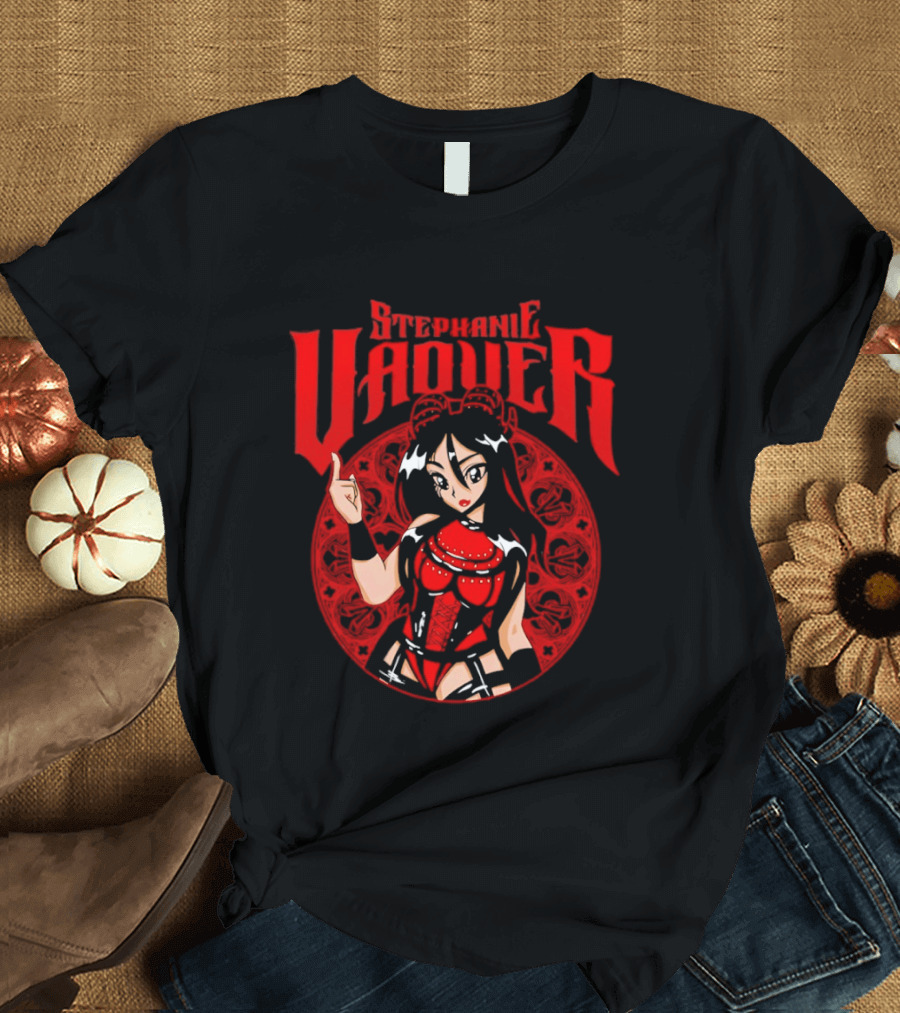 Stephanie Vaquer WWE Anime Style Character Art Red Lettering T-Shirt