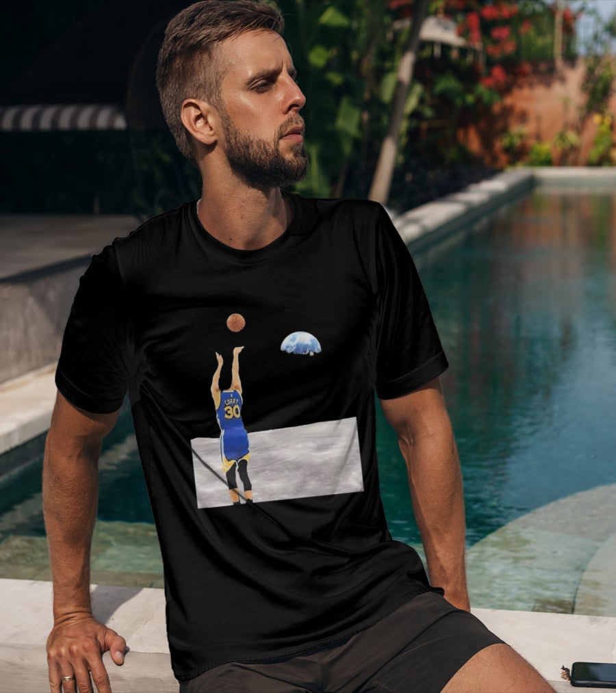 Stephen Curry 30 Shooting Basketball From Moon Earth View T-Shirt
