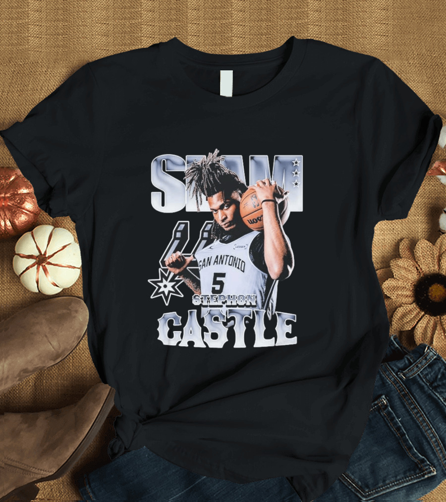 San Antonio Spurs Stephon Castle Slam Basketball T-Shirt