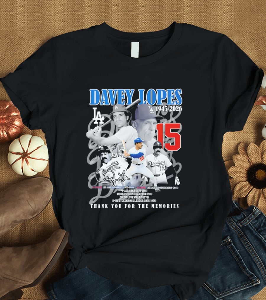 Davey Lopes Los Angeles Dodgers 1972 1981 Number 15 Thank You for the Memories T-Shirt