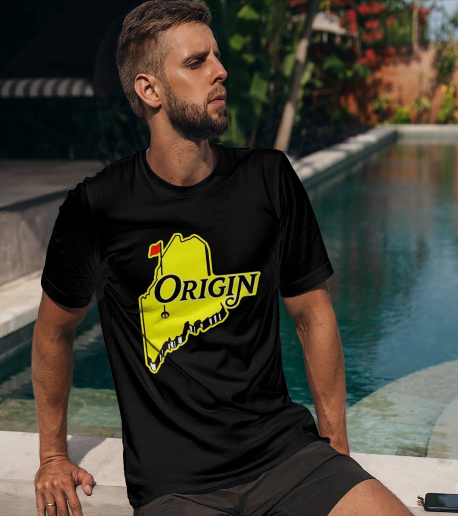 Origin USA Masters Golf Yellow Maine Flag Map T-Shirt