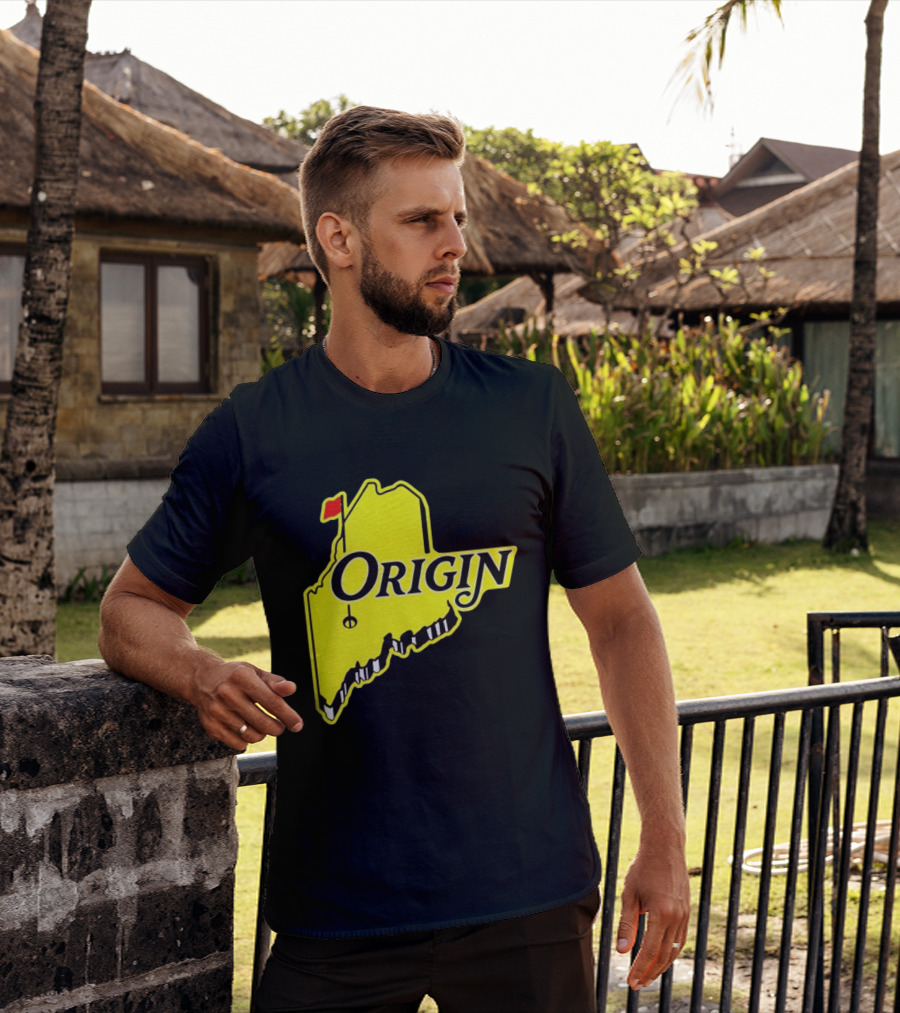 Origin USA Masters Golf Yellow Maine Flag Map T-Shirt