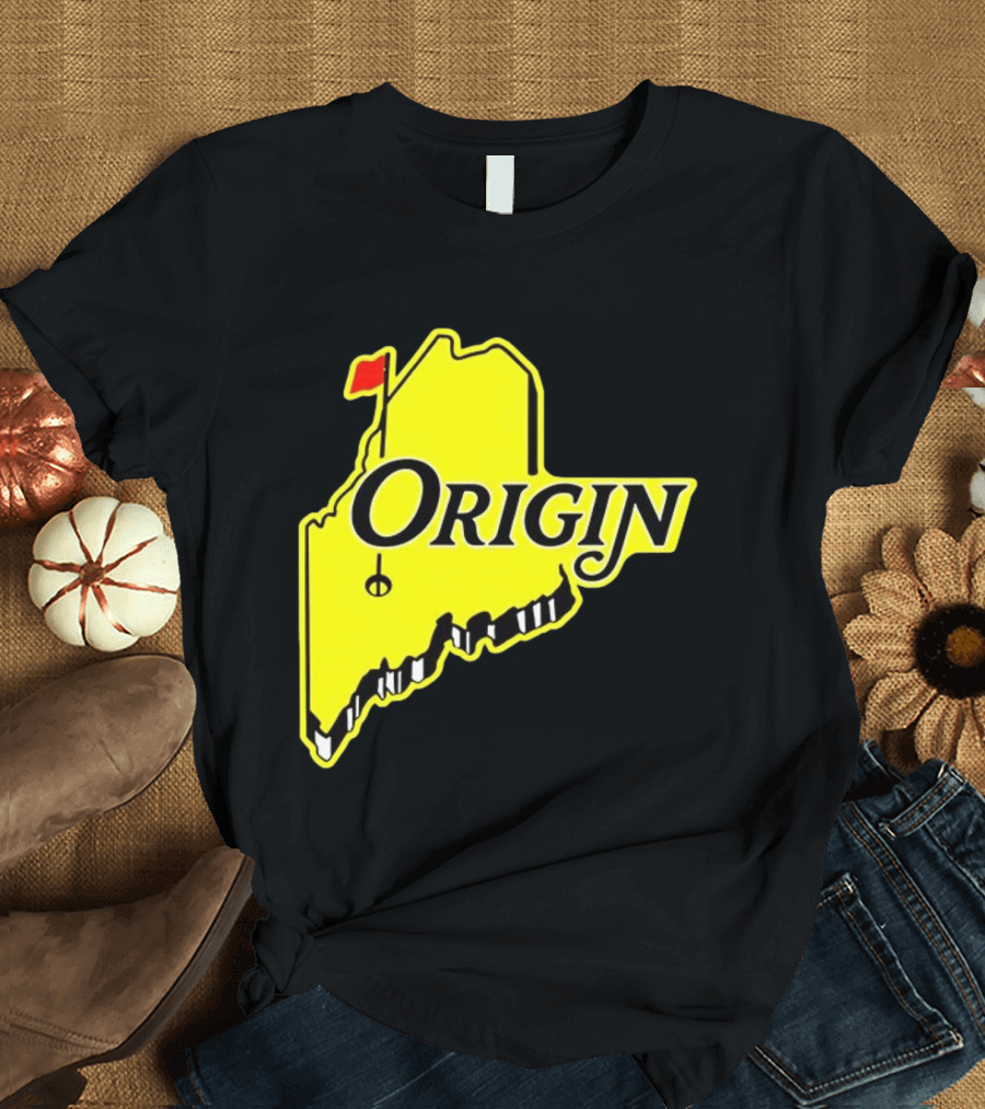 Origin USA Masters Golf Yellow Maine Flag Map T-Shirt