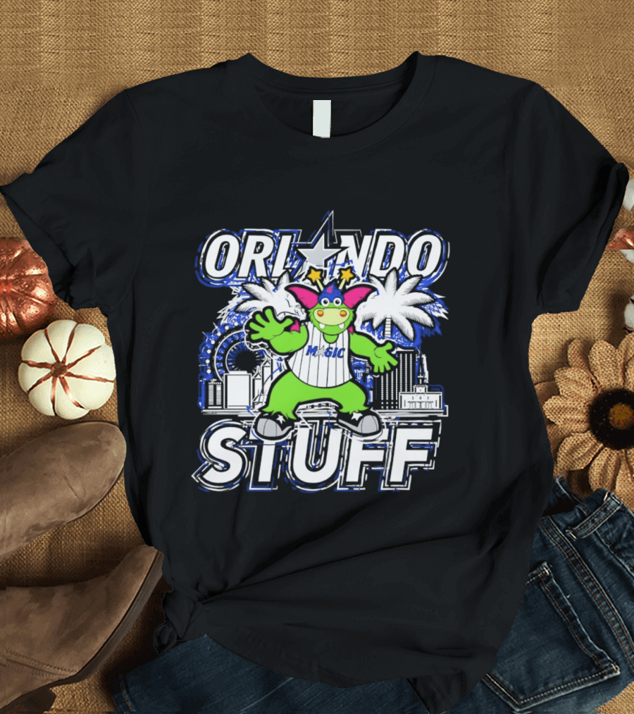 Orlando Magic Stuff NBA Mascot With Star Palms And City Skyline T-Shirt