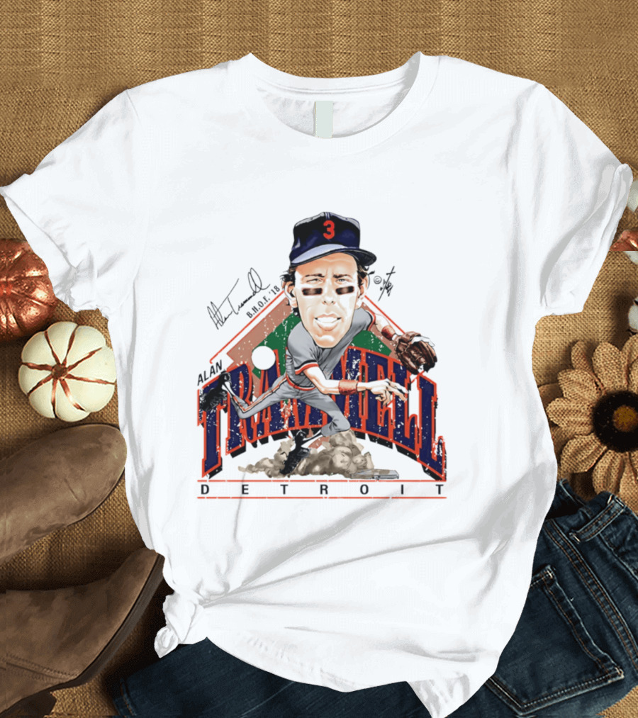 Alan Trammell Detroit Tigers Bruce Stark Collection Signed Caricature T-Shirt