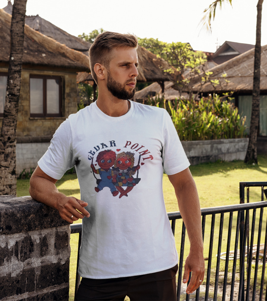 Cedar Point Raggedy Ann And Andy Dolls Swinging With Hearts T-Shirt