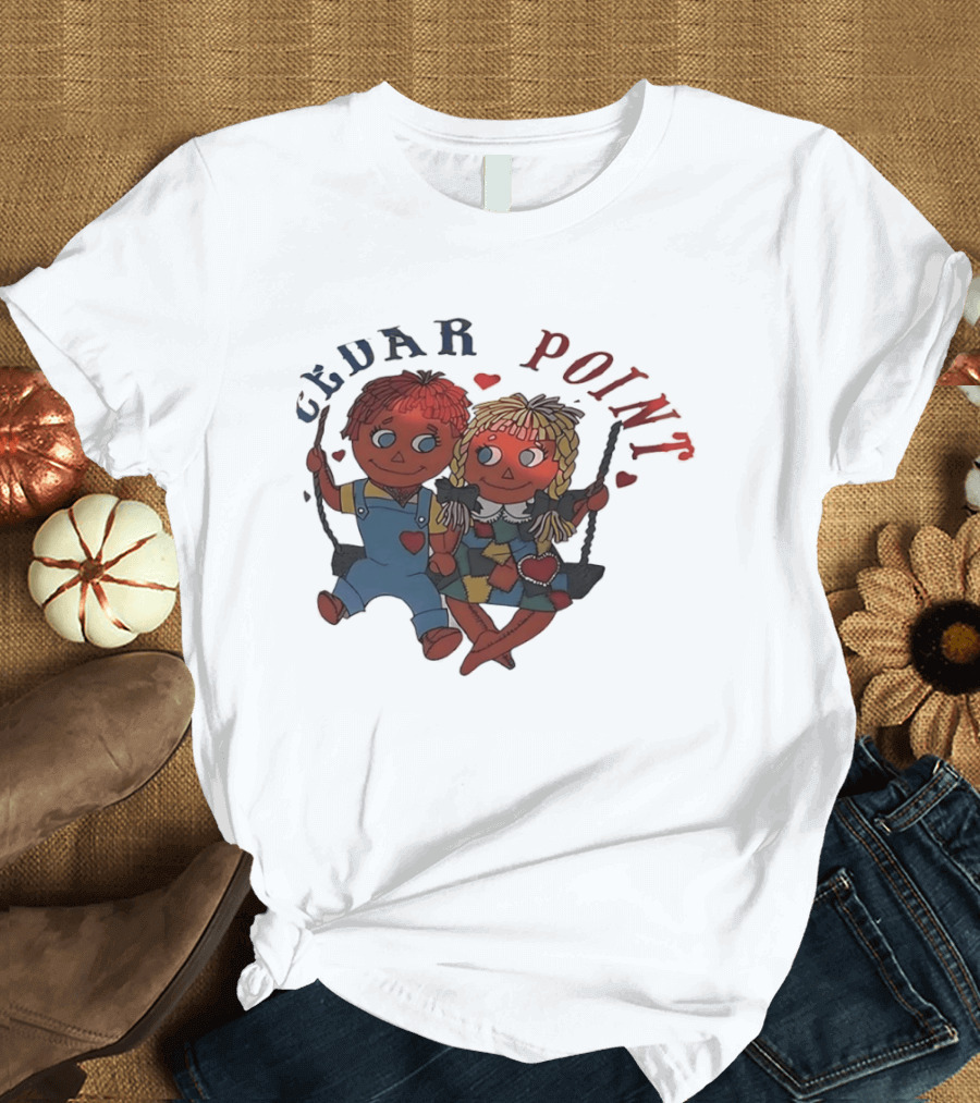 Cedar Point Raggedy Ann And Andy Dolls Swinging With Hearts T-Shirt