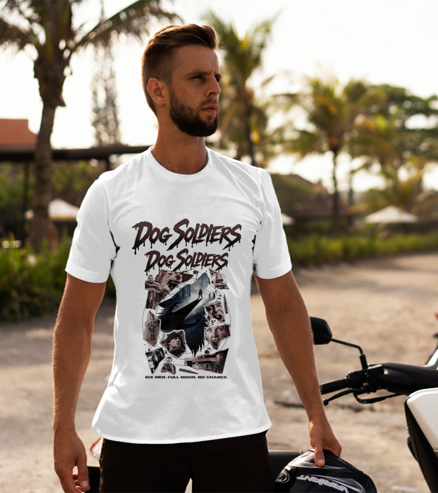 Dog Soldiers Horror Movie Inspired Design With Dramatic Red And Blue T-Shirt