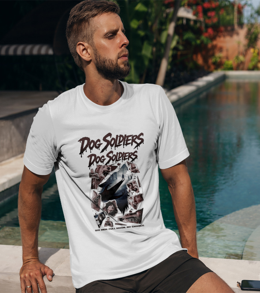 Dog Soldiers Horror Movie Inspired Design With Dramatic Red And Blue T-Shirt