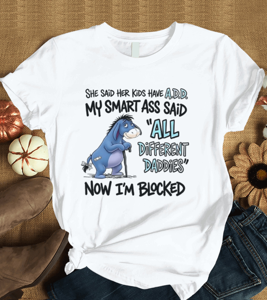 She Said Her Kids Have ADD My Smart Ass Said All Different Daddies Now I'm Blocked Eeyore T-Shirt