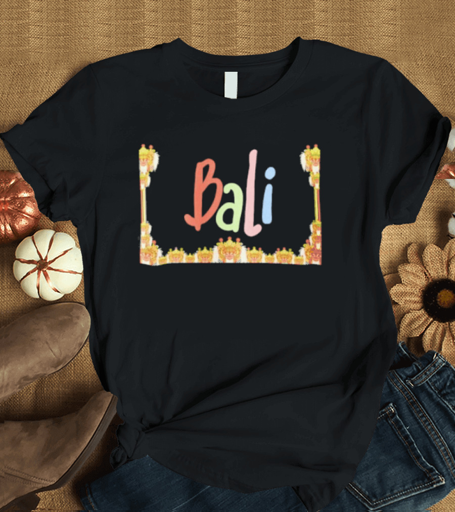 Bali Cultural Nomad Travel With Colorful Tropical Mask Border T-Shirt