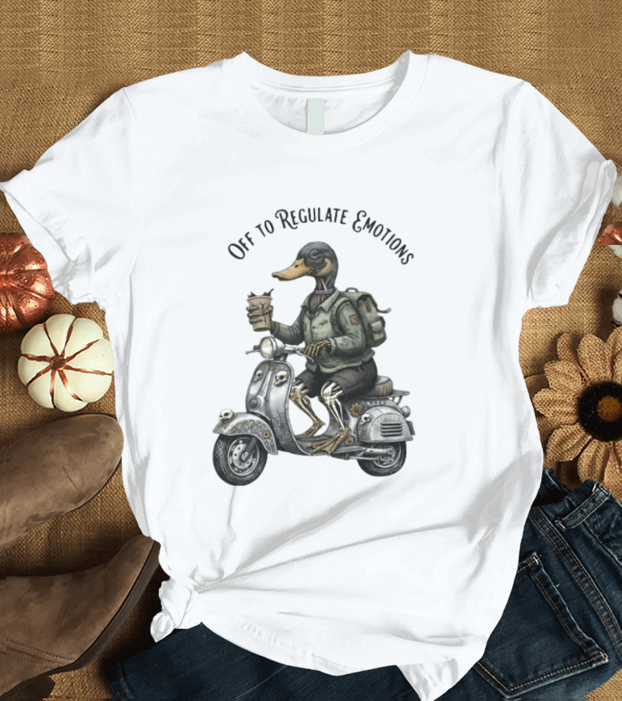 Zombie Duck Riding Scooter Off To Regulate Emotions T-Shirt