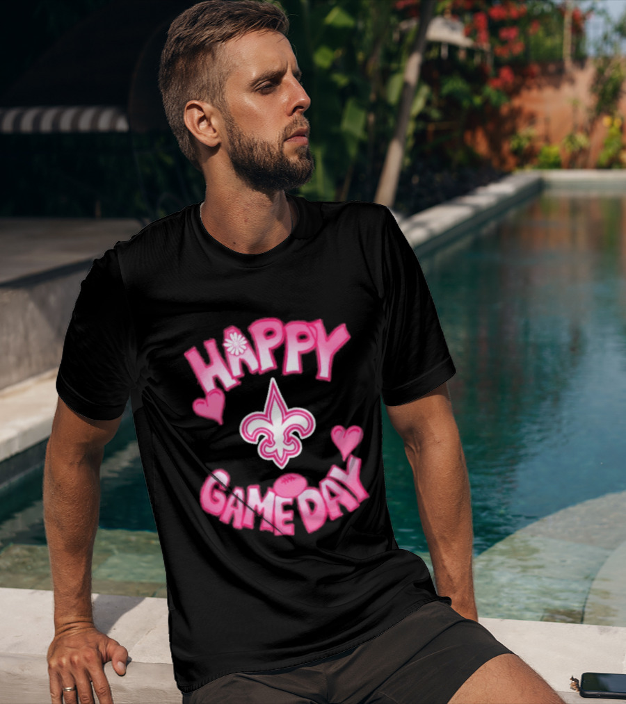 Valentine's Day Happy Gameday New Orleans Saints Fleur De Lis Heart 2025 T-Shirt