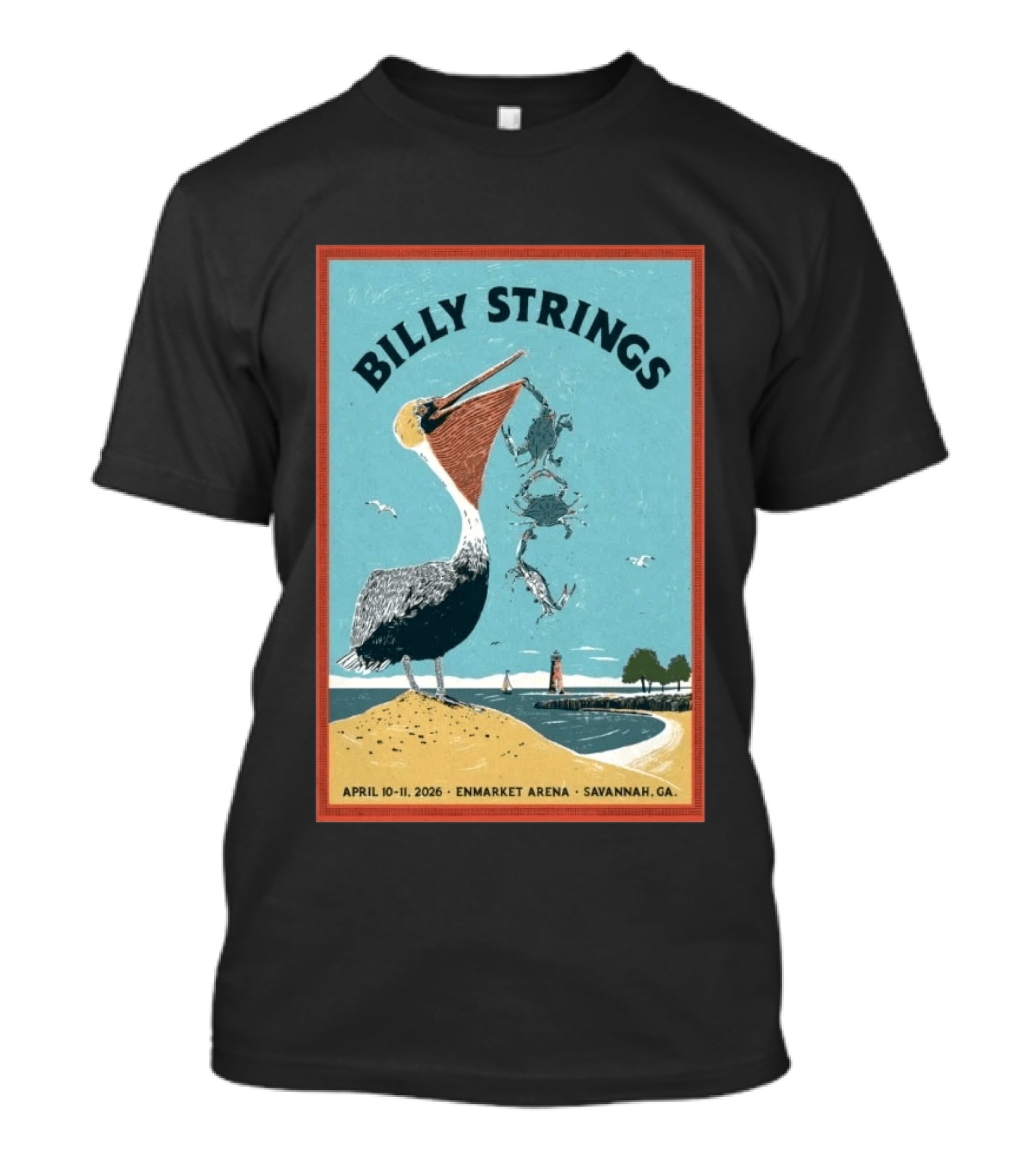 Billy Strings Enmarket Arena Savannah GA April 10 11 2026 Pelican With Lighthouse Ocean Scene T-Shirt
