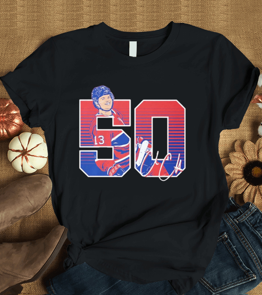 Cole Caufield 50 Goal Montreal Number 13 Hockey Player Signature T-Shirt