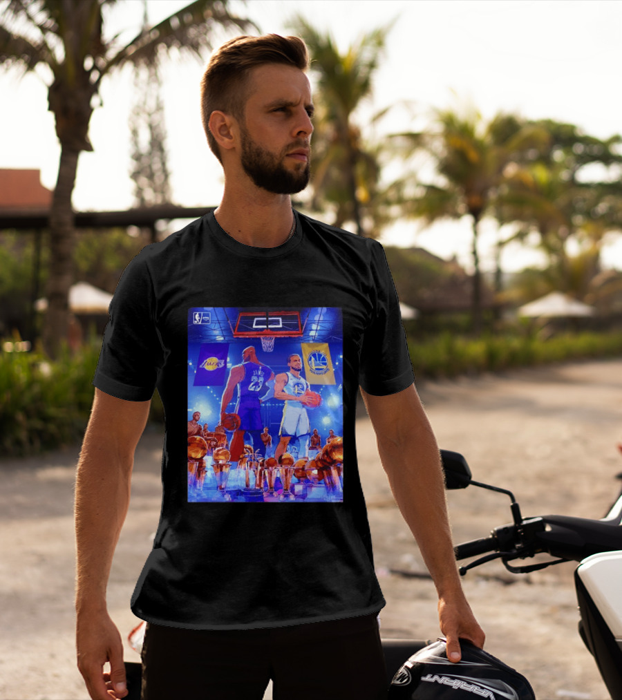 LeBron James Lakers Stephen Curry Warriors NBA Players With Championship Trophies T-Shirt