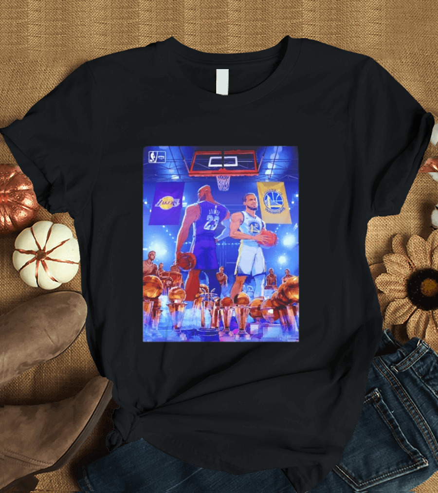 LeBron James Lakers Stephen Curry Warriors NBA Players With Championship Trophies T-Shirt