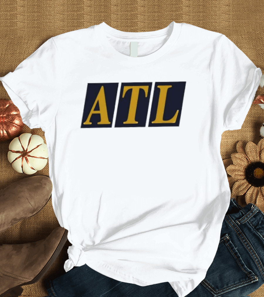 ATL Bold Minimalist Style Gold Text On Black T-Shirt