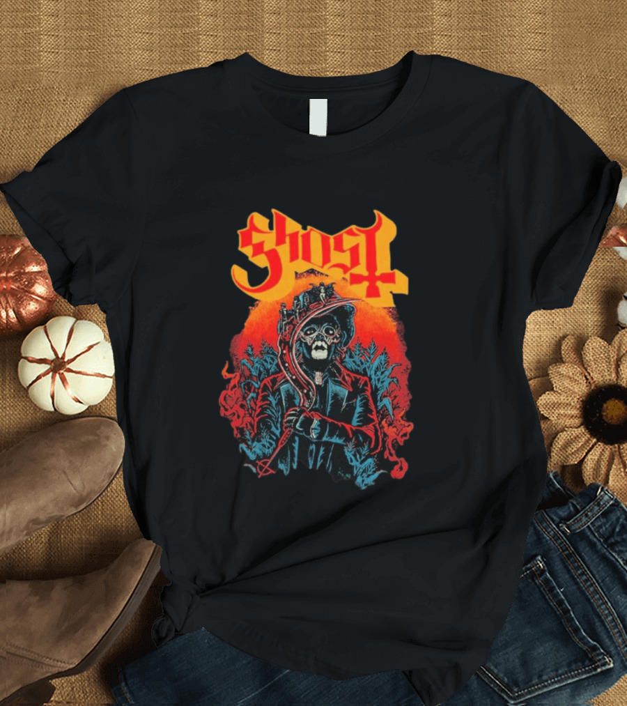 Ghost Black Harvest Grim Reaper Scythe T-Shirt