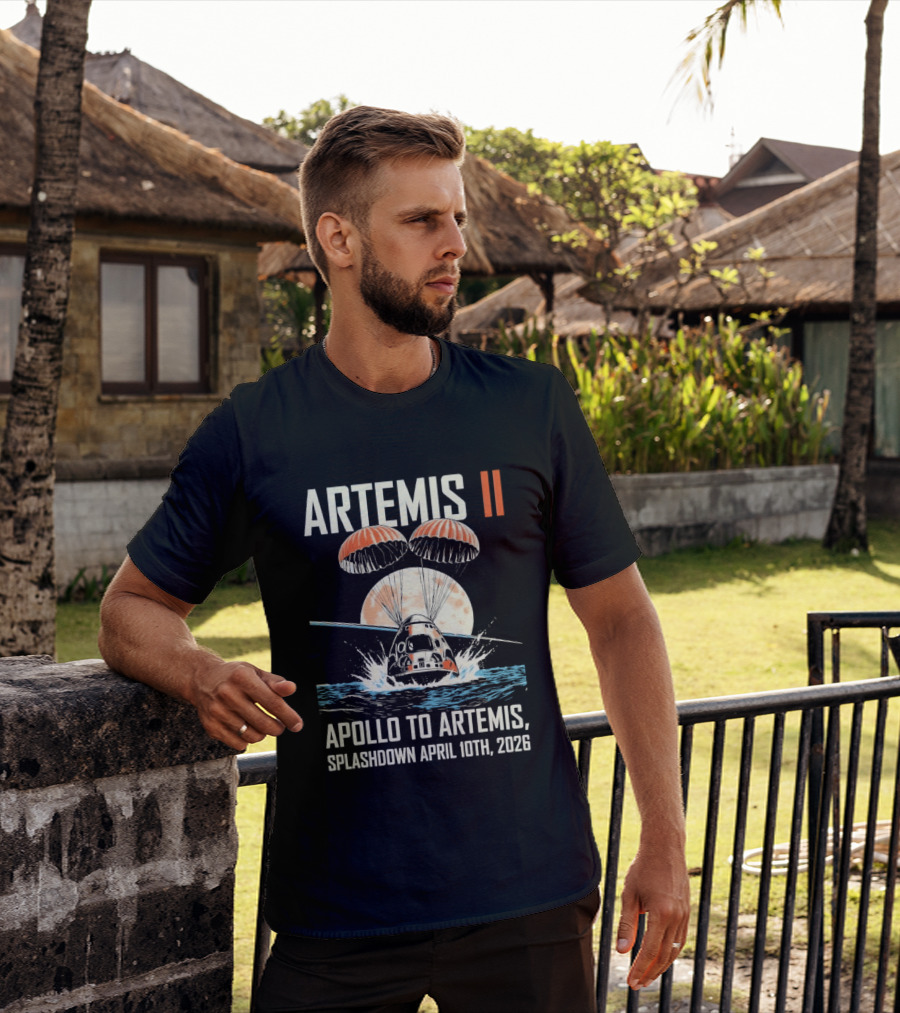 Artemis II Apollo To Artemis Splashdown April 10th 2026 Parachute Moon Ocean Scene T-Shirt