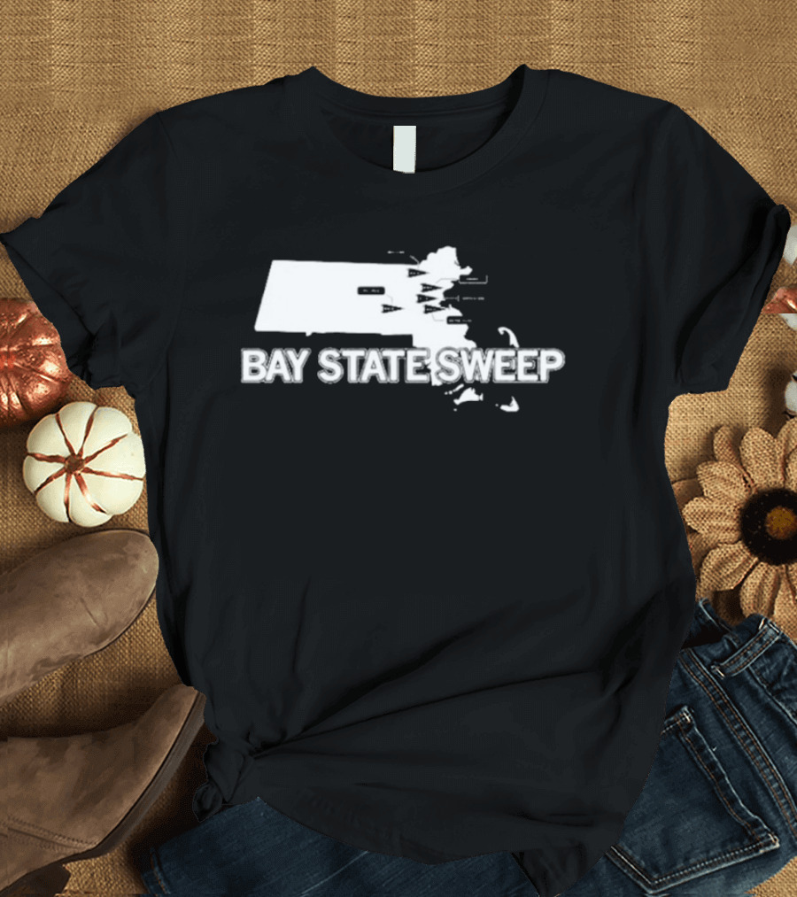 Bay State Sweep Massachusetts Map Landmarks T-Shirt