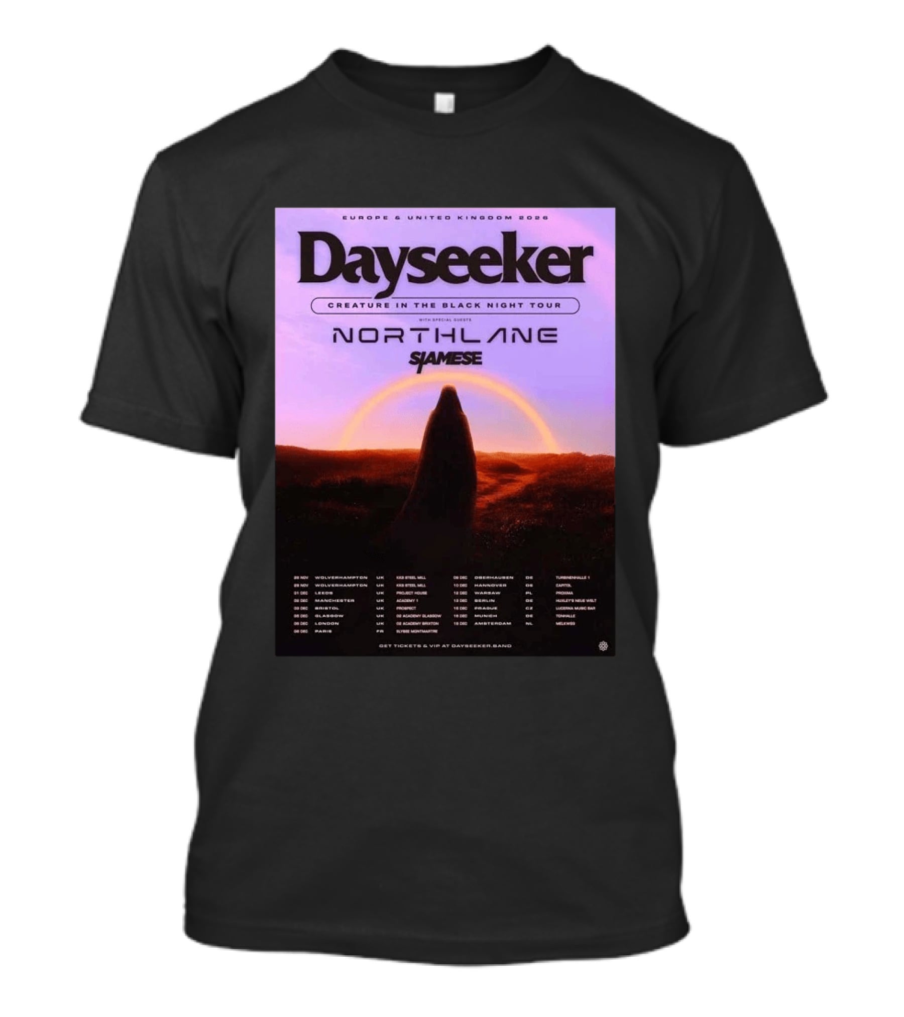 Dayseeker Europe UK 2026 Creature In The Black Night Tour With Northlane And Siamese T-Shirt