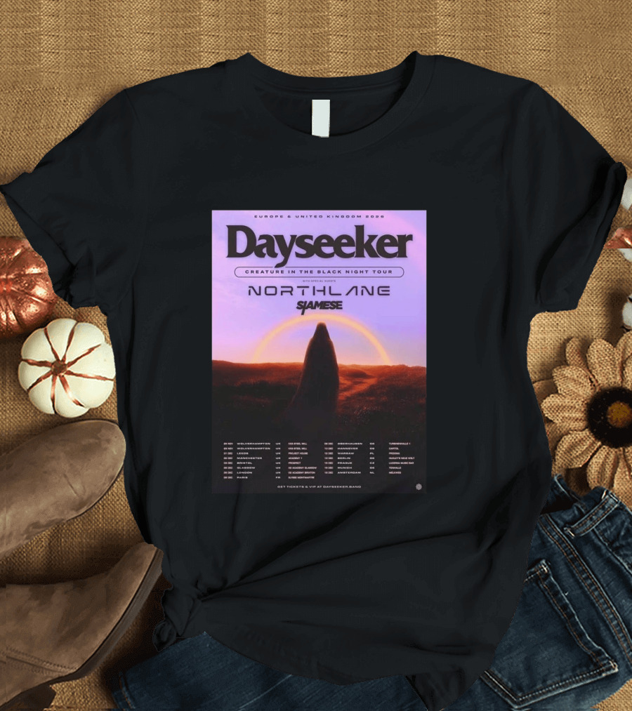 Dayseeker Europe UK 2026 Creature In The Black Night Tour With Northlane And Siamese T-Shirt