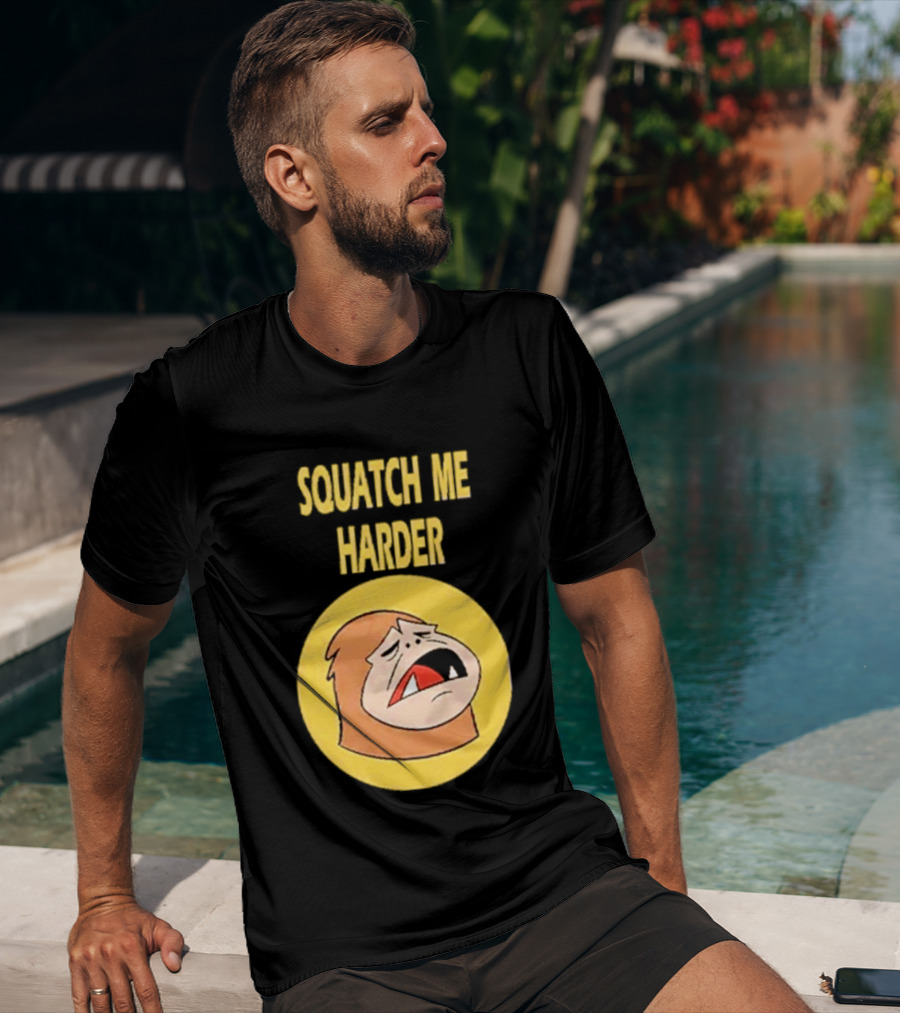 Squatch Me Harder Bigfoot Meme Funny Cartoon Face Yellow Circle T-Shirt