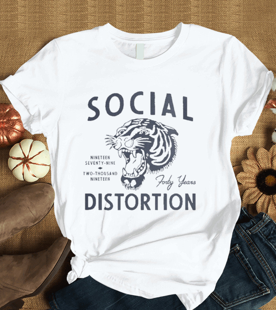 Social Distortion Forty Years Nineteen Seventy Nine Two Thousand Nineteen Tiger Head T-Shirt