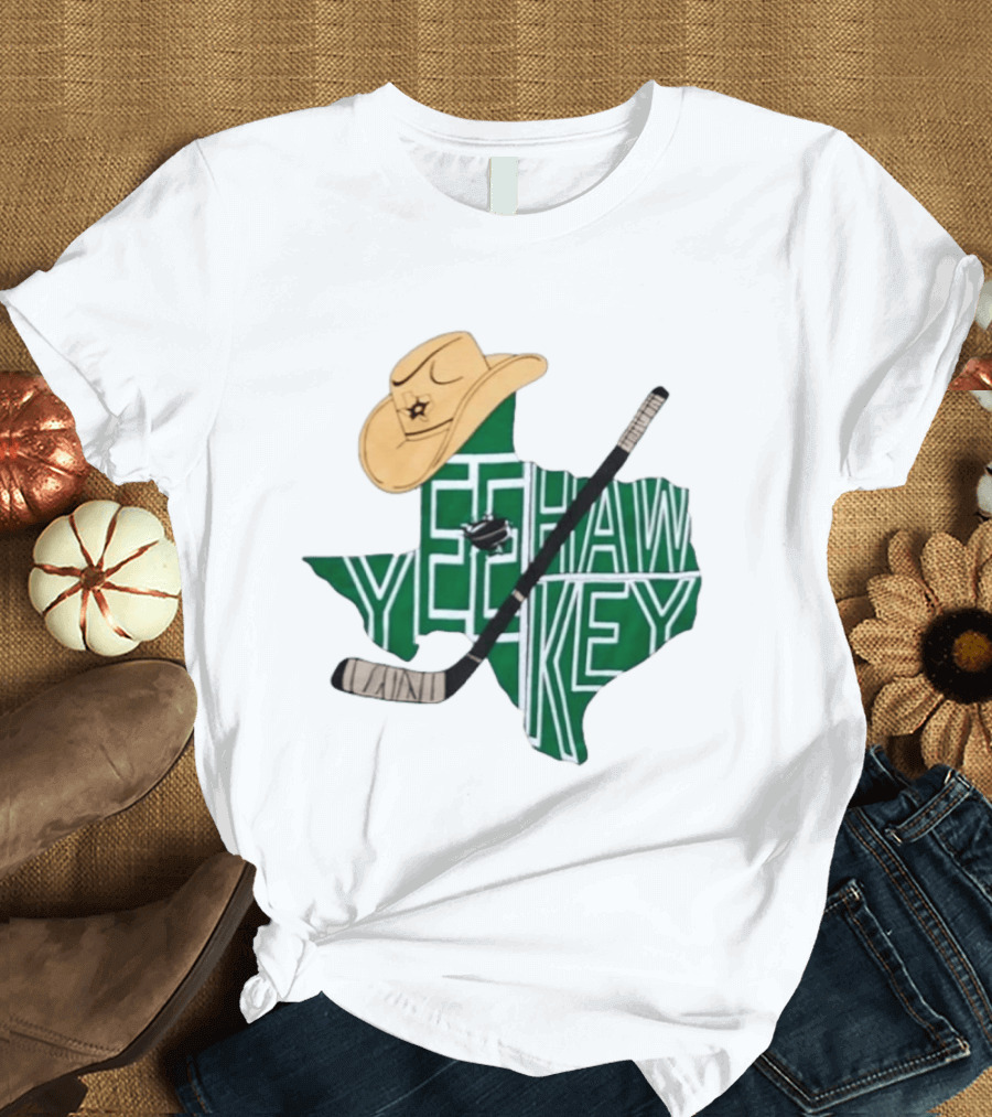 Texas Hockey Yeehaw Stars Cowboy Hat Hockey Stick 2026 Casey DeSmith Jake Oettinger Appreciation Night T-Shirt