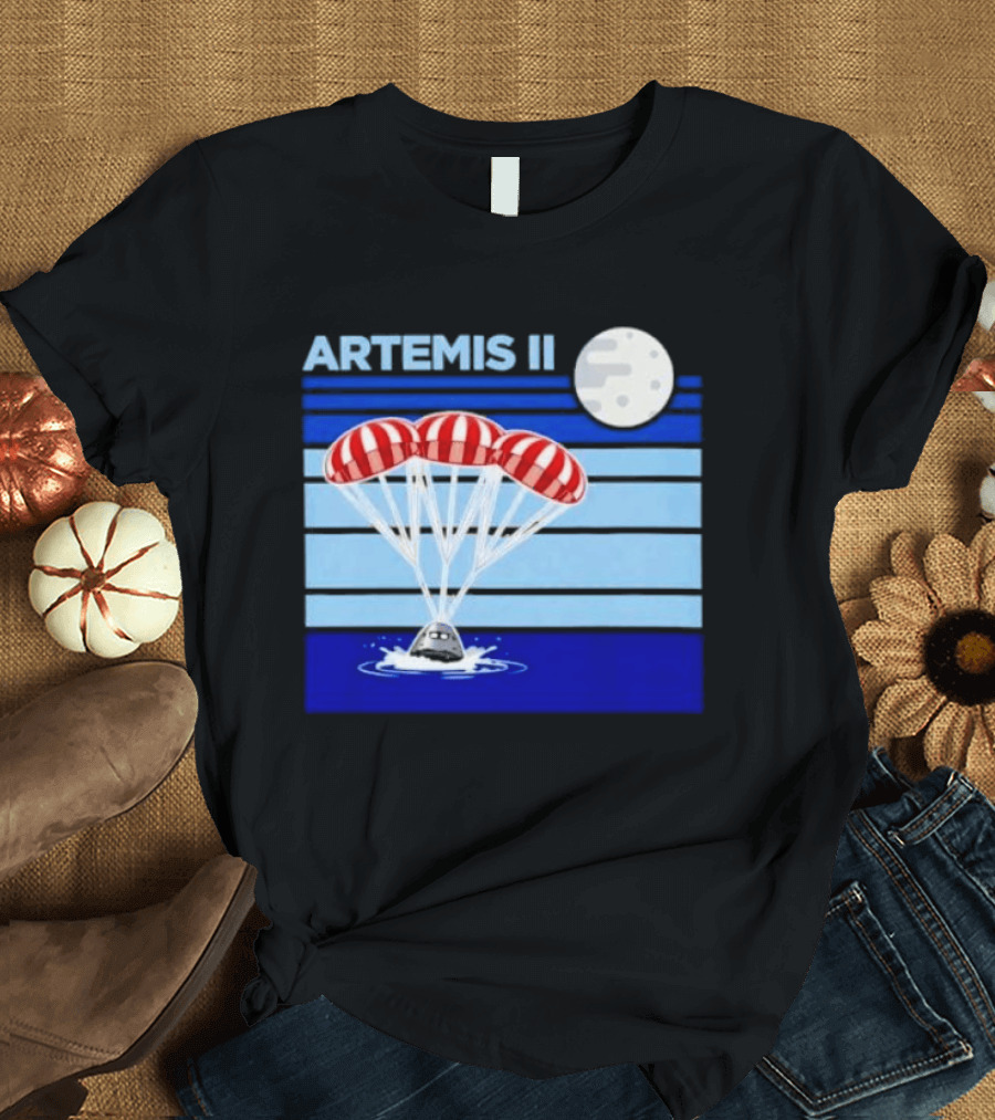 Artemis II Splashdown Red Parachutes Lunar Moon Landing T-Shirt