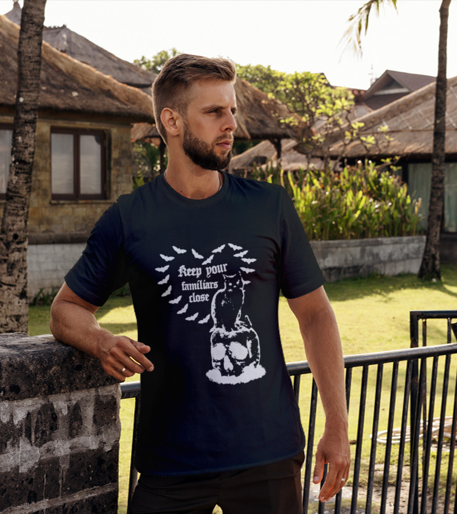 Keep Your Familiars Close Owl Skull And Bats T-Shirt
