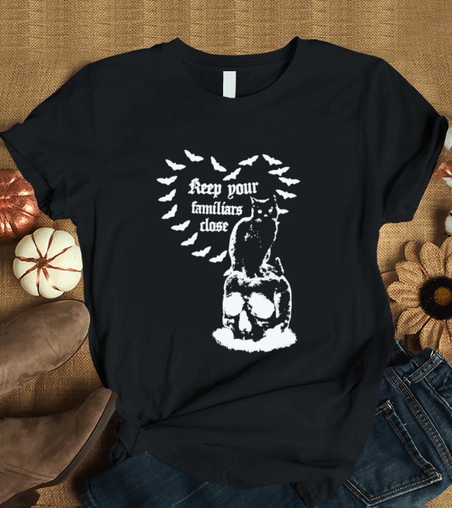 Keep Your Familiars Close Owl Skull And Bats T-Shirt