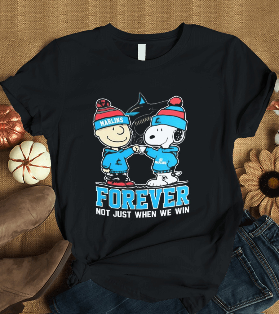 Charlie Brown Snoopy Miami Marlins Fist Bump Forever Not Just When We Win 2025 T-Shirt
