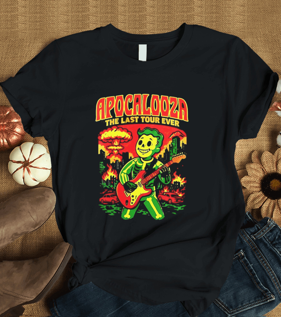 Apocalooza The Last Tour Ever Vault Boy Guitar Explosion Scene T-Shirt