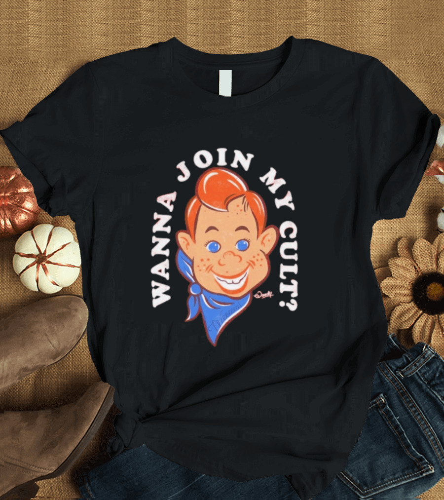 Woody Wanna Join My Cult Retro Style Cartoon Face And Blue Bandana T-Shirt
