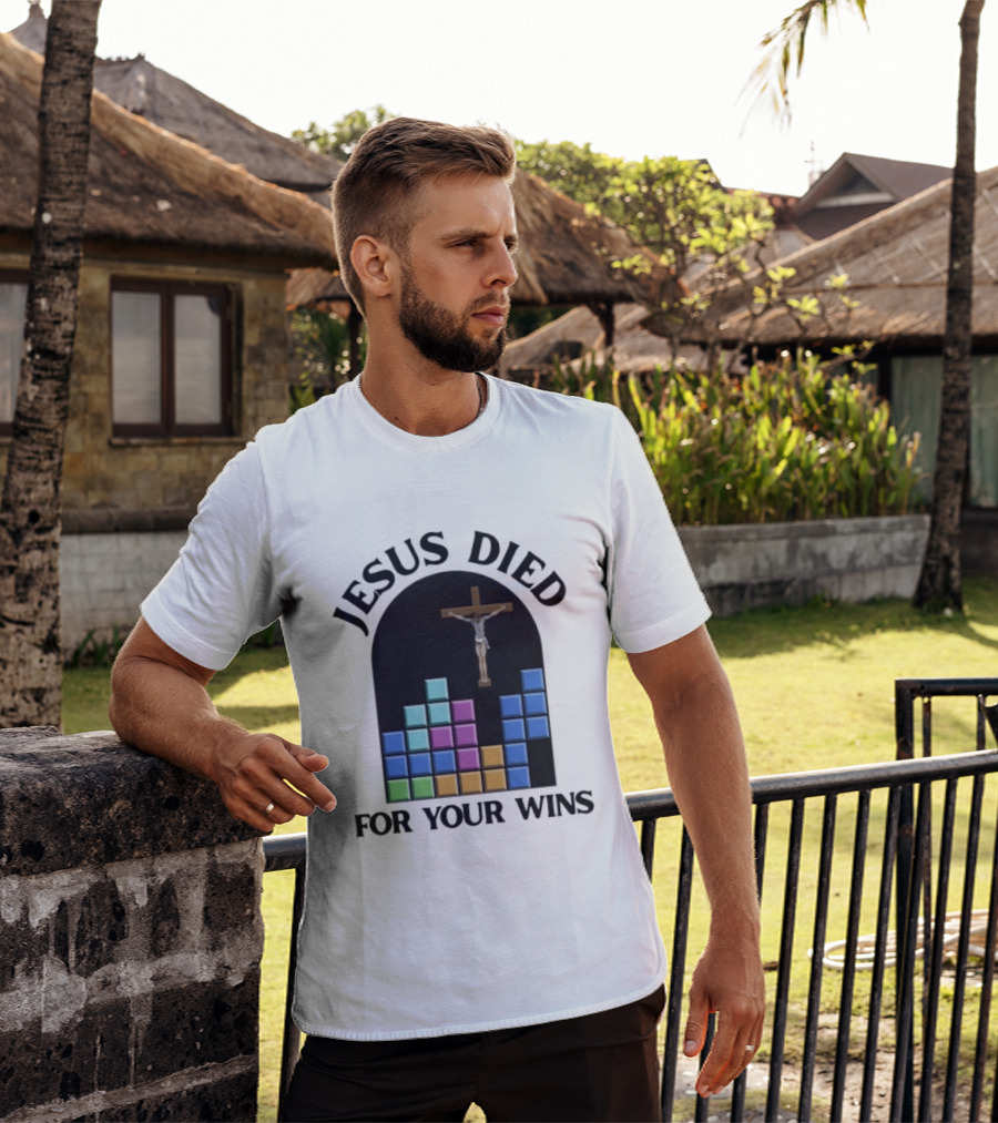 Jesus Died For Your Wins Tetris Crucifixion Icon Blocks T-Shirt