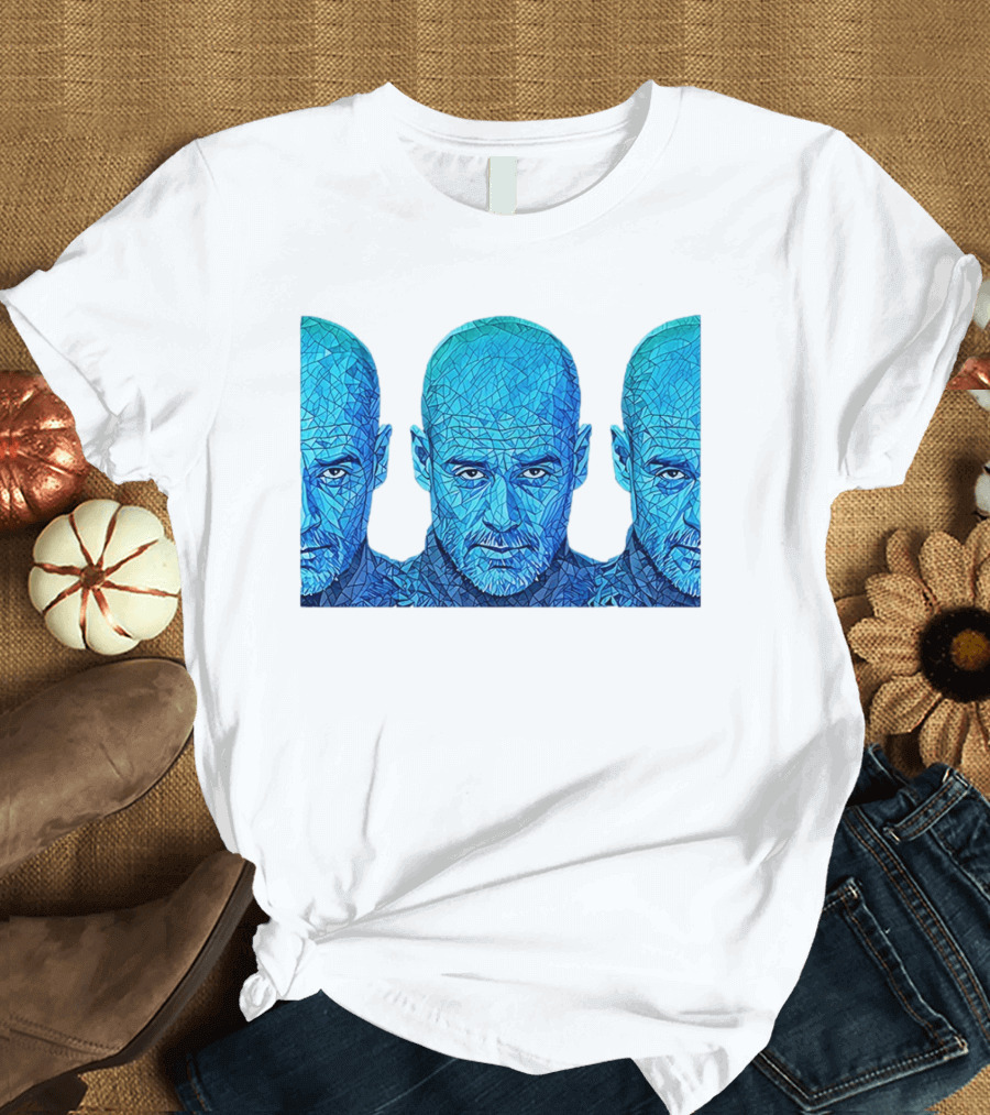 Manchester City FC Pep Guardiola Mosaic Style Blue T-Shirt