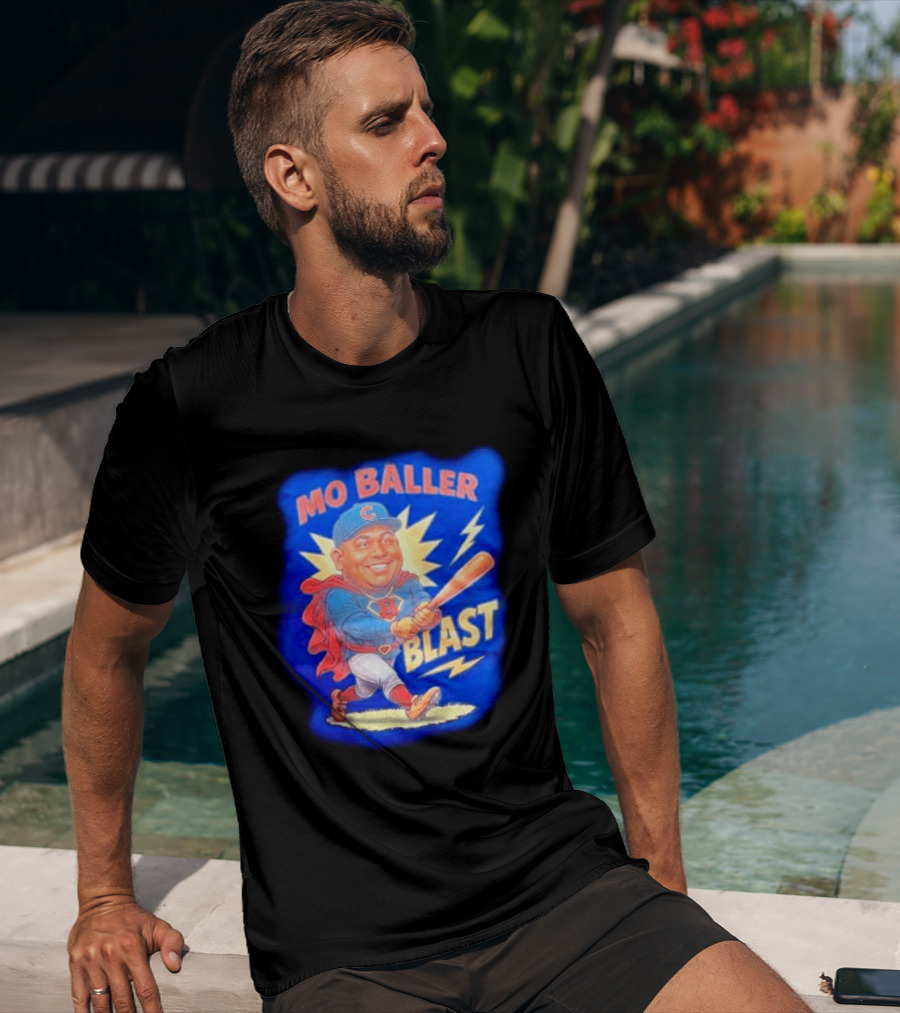 Mo Baller Blast Chicago Cubs Cartoon Superhero Baseball Player T-Shirt
