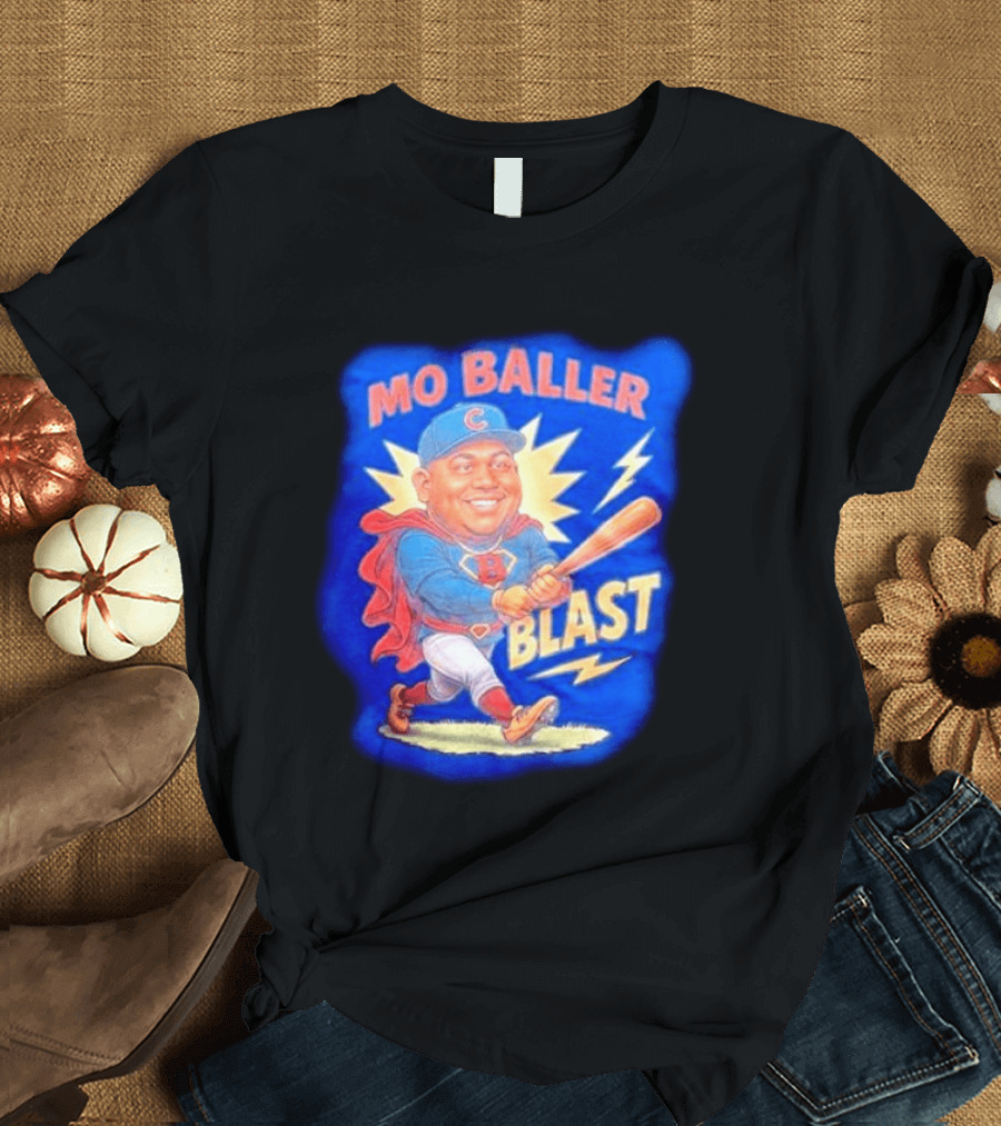 Mo Baller Blast Chicago Cubs Cartoon Superhero Baseball Player T-Shirt