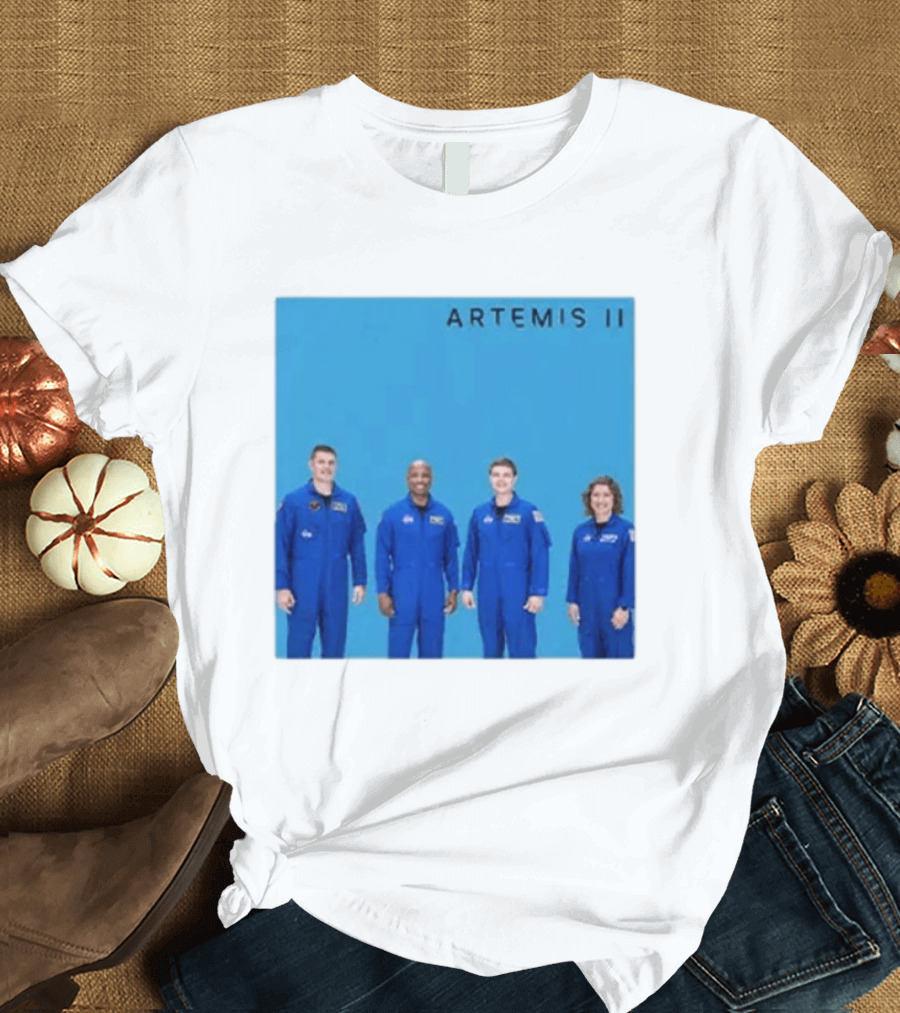 NASA Artemis II Crew Astronauts In Blue Flight Suits Mission Patch T-Shirt